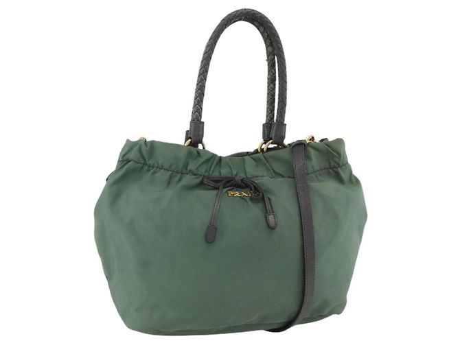 PRADA Hand Bag Nylon 2way Green Gold