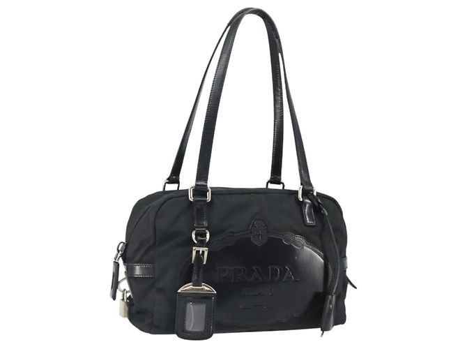 PRADA Hand Bag Nylon Black Silver