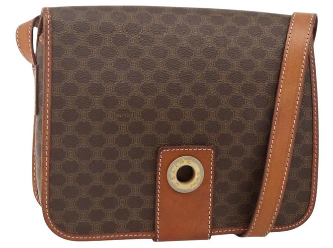 Céline CELINE Macadam Canvas Circle Shoulder Bag PVC Leather Brown Gold