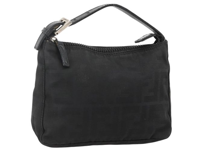 FENDI Zucca Canvas Hand Pouch Nylon Black Silver