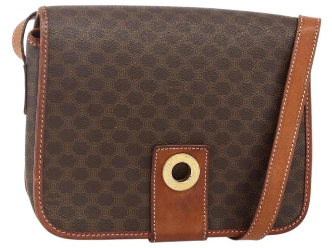 Céline CELINE Macadam Canvas Circle Shoulder Bag PVC Leather Brown Gold