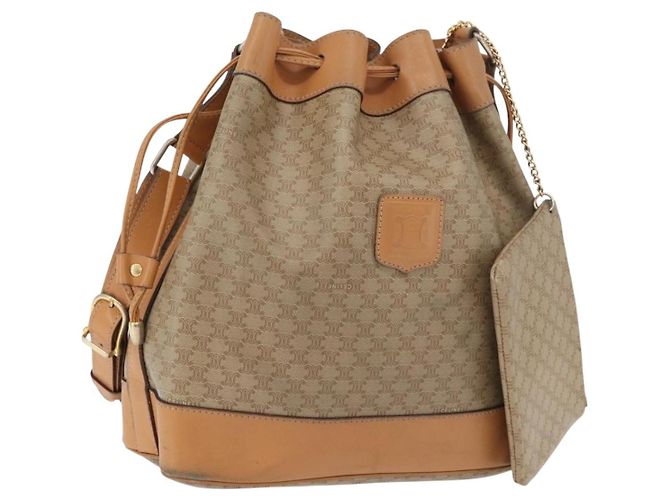 Céline CELINE Macadam Canvas Shoulder Bag PVC Beige Gold