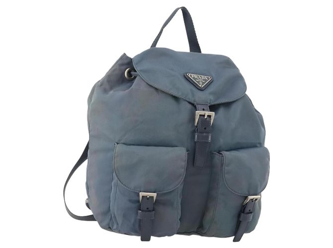 PRADA Rucksack Nylon Blue Silver