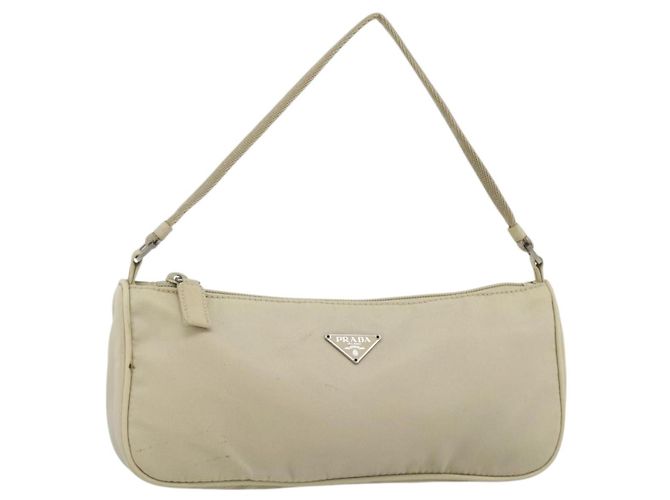 PRADA Accessory Pouch Nylon Beige Silver