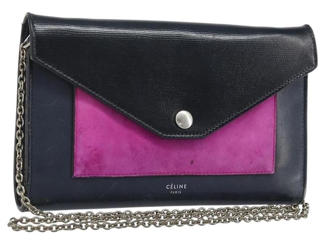 Céline CELINE Chain Shoulder Bag Leather Navy Silver
