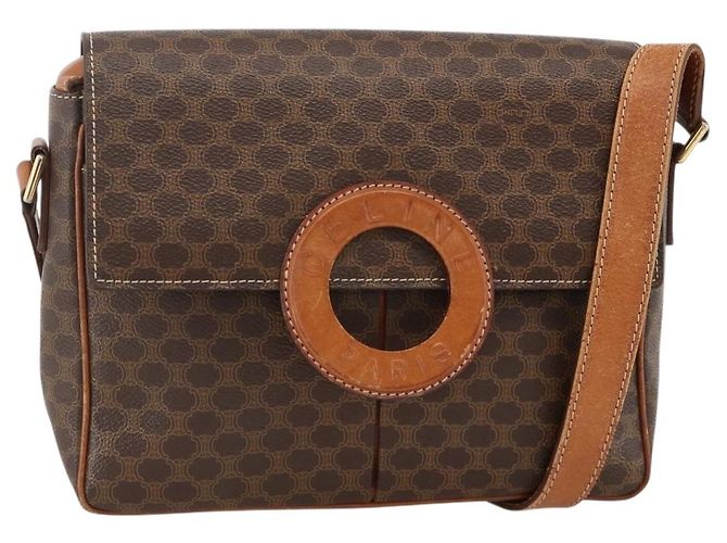 Céline CELINE Macadam Canvas Circle Shoulder Bag PVC Leather Brown Gold