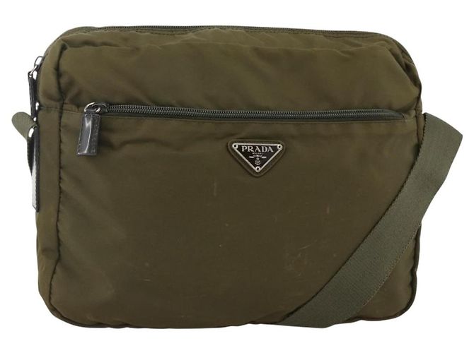PRADA Schultertasche Nylon Khaki Silver