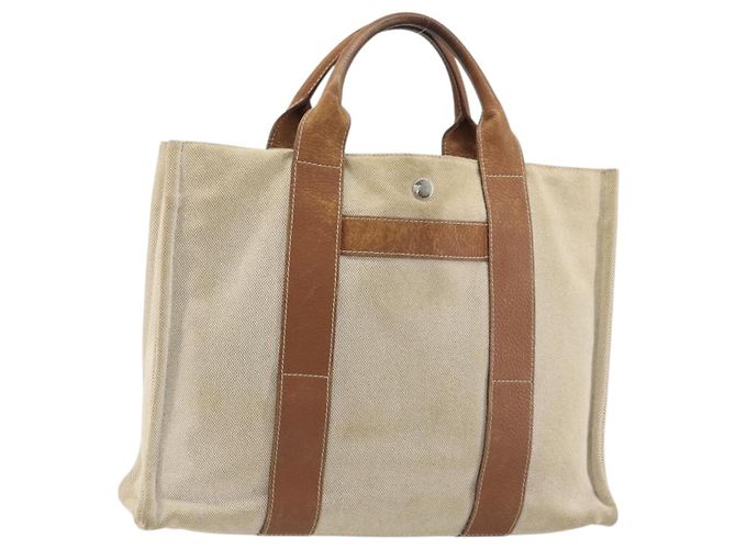 Hermès HERMES Sac Arne MM Hand Bag Canvas Beige Silver