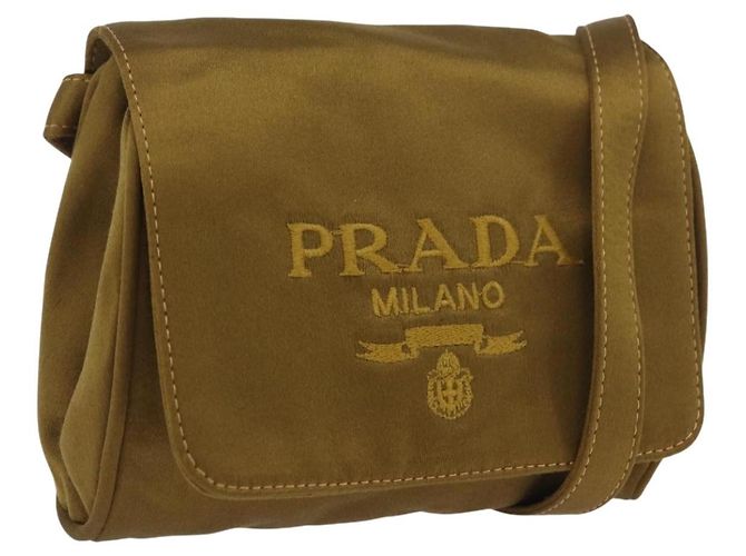 PRADA Shoulder Bag Satin Khaki Gold