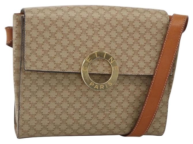 Céline CELINE Macadam Canvas Circle Shoulder Bag PVC Beige Gold