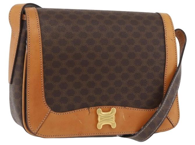 Céline CELINE Macadam Canvas Shoulder Bag PVC Leather Brown Gold