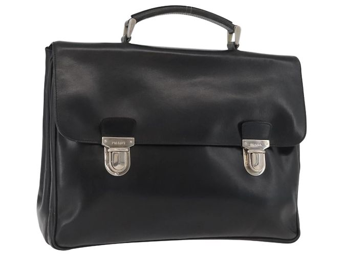PRADA Business Bag Leather Black Silver