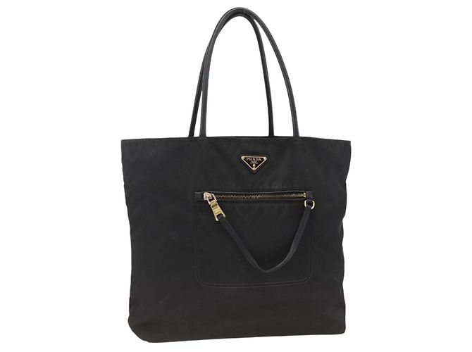 PRADA Tote Bag Nylon Schwarz Gold