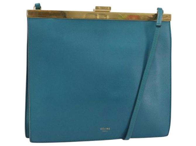 Céline CELINE Mini Clasp Shoulder Bag Leather Blue Gold