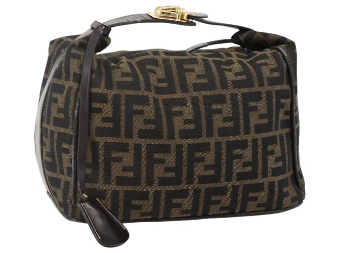 FENDI Zucca Canvas Vanity Hand Bag Brown Black