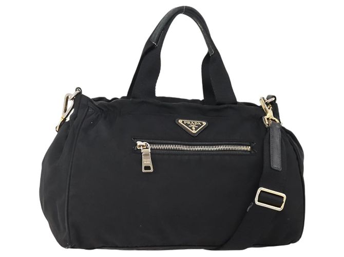 PRADA Hand Bag Nylon 2way Black Gold