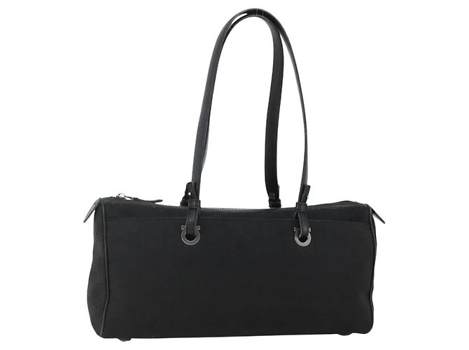 Salvatore Ferragamo Shoulder Bag Canvas Black Silver
