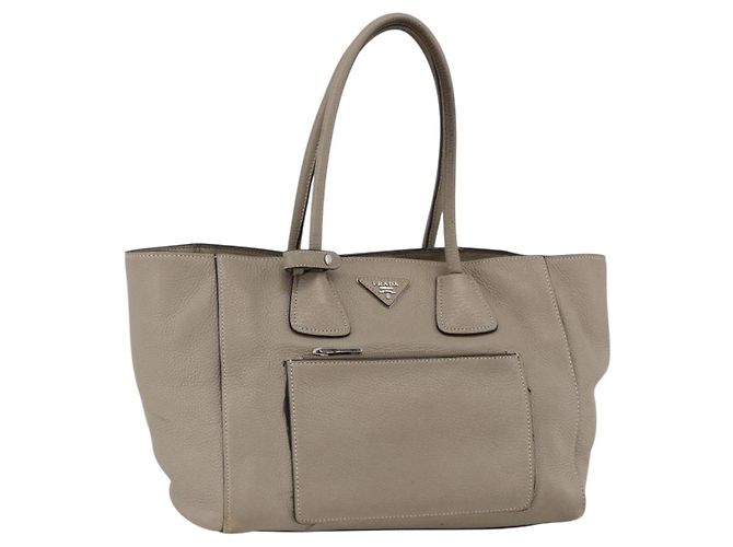 PRADA Tote Bag Leder Grau Silber