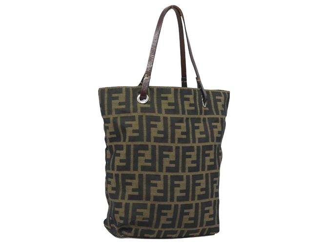 FENDI Zucca Canvas Hand Bag Black Brown