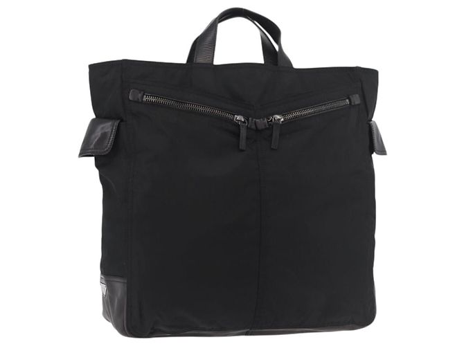 PRADA Hand Bag Nylon Black Silver