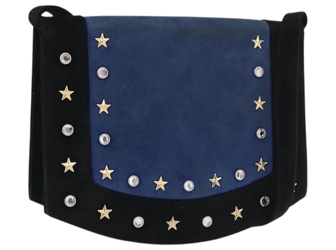 SAINT LAURENT Shoulder Bag Suede Black Gold Silver