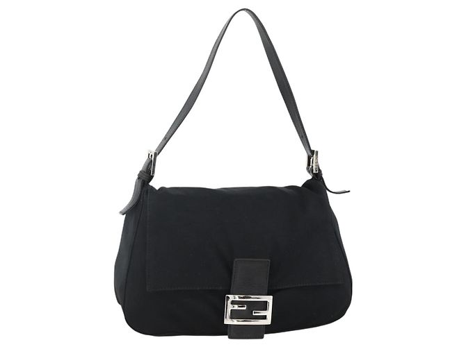 FENDI Mamma Baguette Shoulder Bag Nylon Black Silver