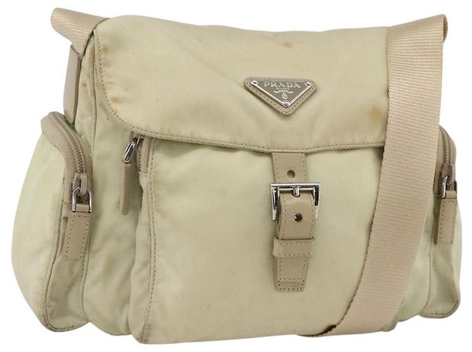 PRADA Shoulder Bag Nylon Ivory Silver