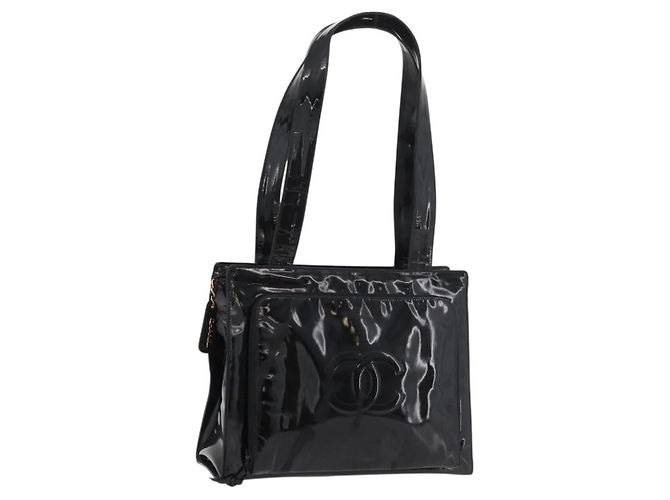 CHANEL COCO Mark Tote Bag Lackleder Schwarz Gold CC