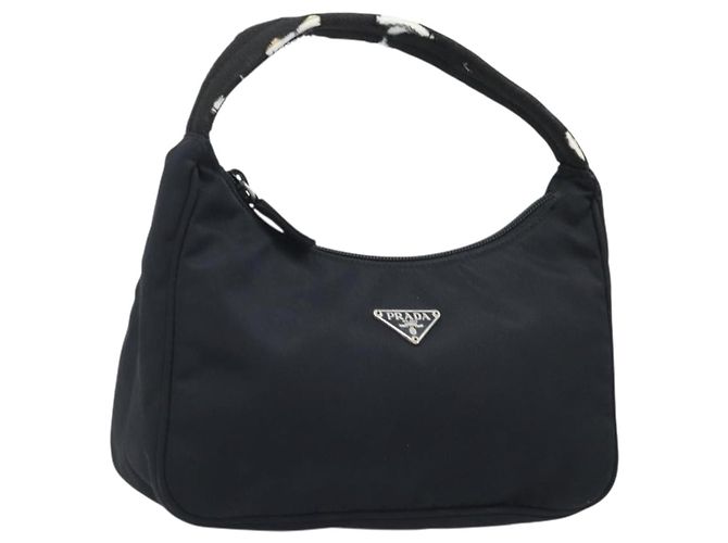 PRADA Hand Pouch Bag Nylon Black Silver