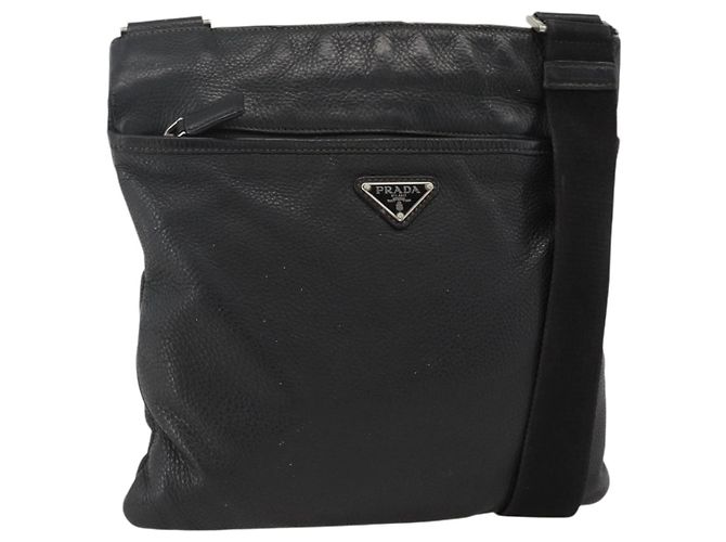 PRADA Shoulder Bag Leather Black Silver