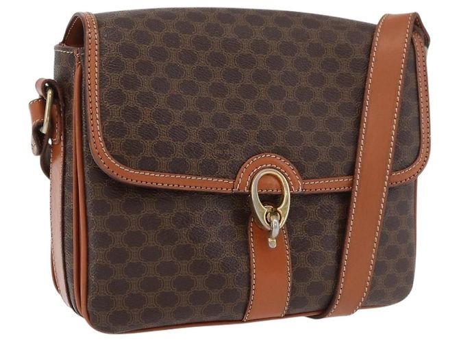 Céline CELINE Macadam Canvas Shoulder Bag PVC Leather Brown Gold