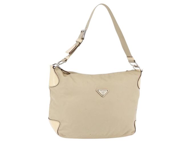 PRADA Shoulder Bag Nylon Beige Silver