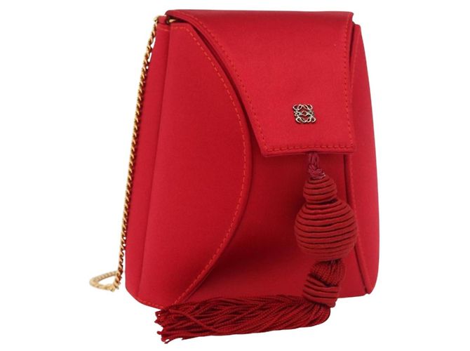 LOEWE Shoulder Bag Satin Red Gold