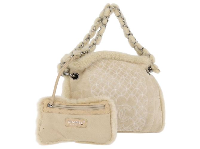 CHANEL Choco Bar Chain Tote Bag Mouton Ivory Silver CC