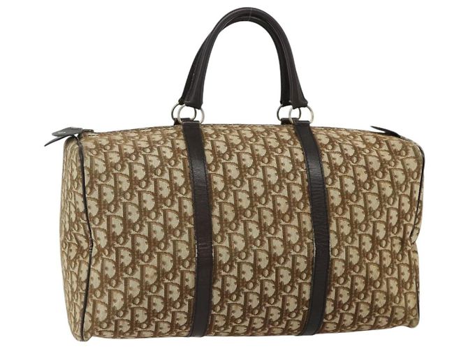 Christian Dior Trotter Canvas Hand Bag Brown Silver