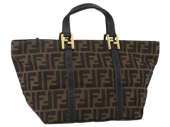 FENDI Zucca Canvas Hand Bag Brown Black