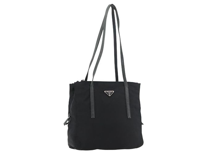 PRADA Tote Bag Nylon Black Silver