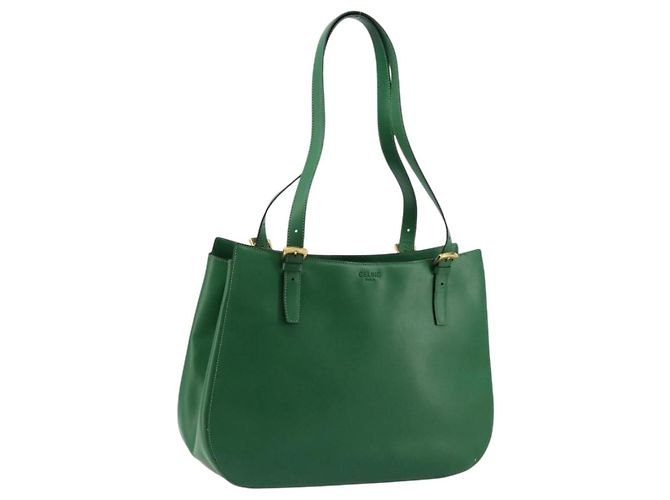 Céline CELINE Sac à épaule en cuir Vert Or