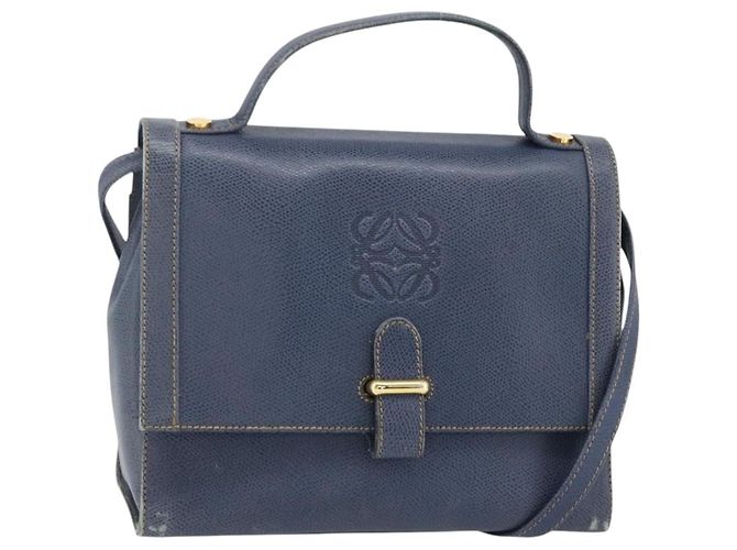 LOEWE Hand Bag Leather 2way Navy Gold
