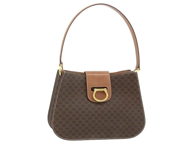 Céline CELINE Macadam Canvas Shoulder Bag PVC Leather Brown Gold