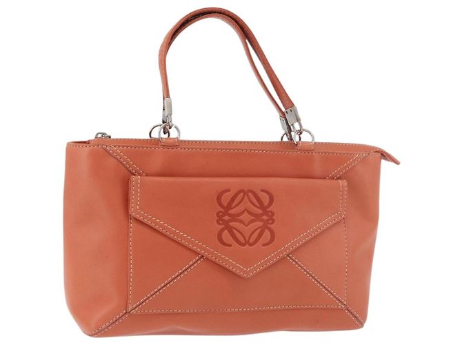 LOEWE Anagram Hand Bag Leather Silver Orange