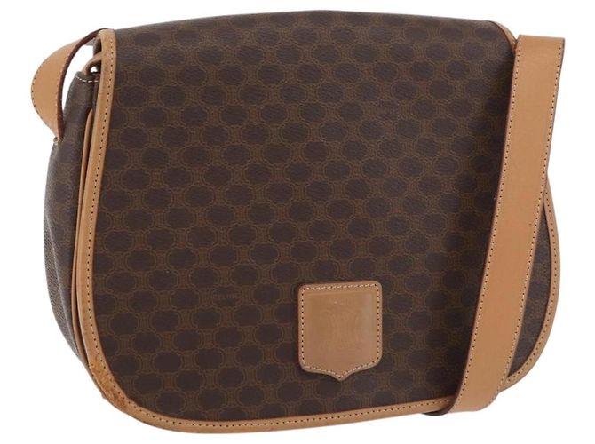 Céline CELINE Macadam Canvas Shoulder Bag PVC Leather Brown Gold