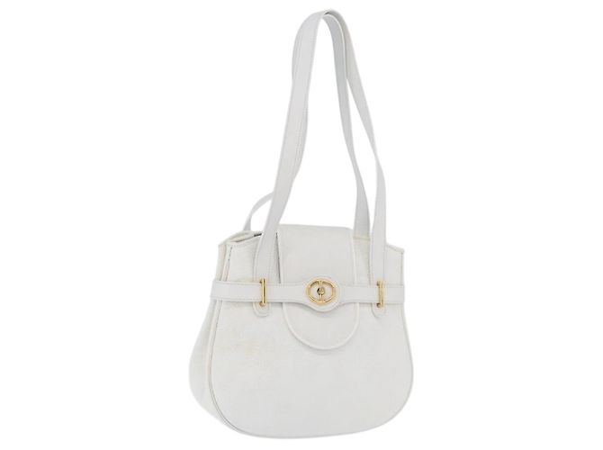 Christian Dior Shoulder Bag Leather White Gold