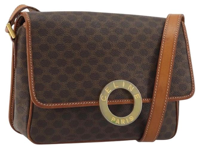 Céline CELINE Macadam Canvas Circle Shoulder Bag PVC Leather Brown Gold