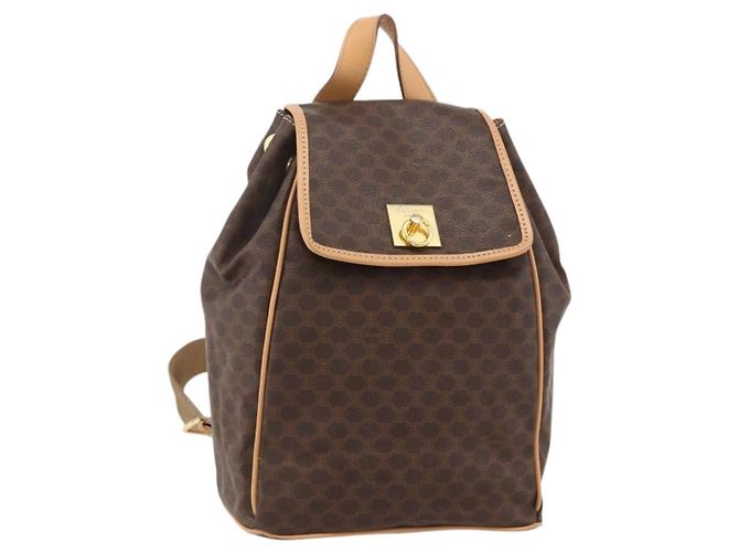 Céline CELINE Macadam Canvas Backpack PVC Leather Brown Gold