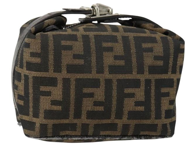 FENDI Zucca Canvas Pouch Hand Bag Black Brown
