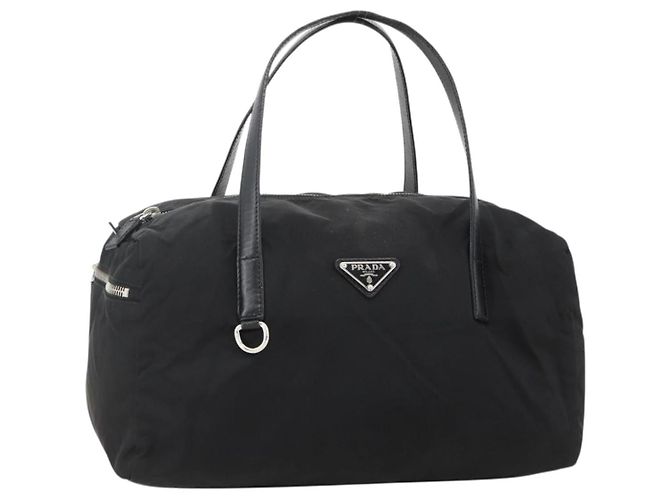PRADA Bolsa Boston Nylon Preta Prata