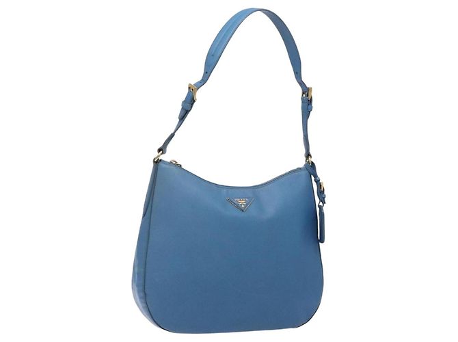 PRADA Shoulder Bag Leather Blue Gold
