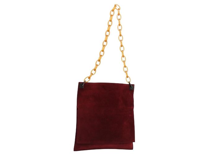 FENDI Plastic Chain Shoulder Bag Suede Red