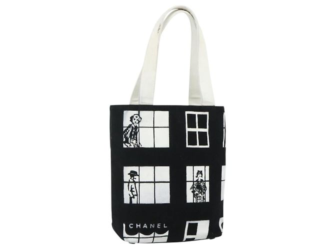 CHANEL Windows Line Tote Bag Canvas Black Gold CC